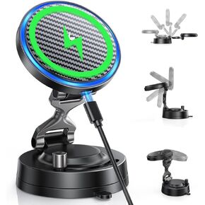 لشاحن MagSafe Car Mount Charger، حامل هاتف مغناطيسي للشحن اللاسلكي السريع بقدرة 15 وات، حامل معدني قابل للدوران 360 درجة وقابل للطي، مغناطيس N52 قوي لسلسلة iPhone 17–12 وحافظة Mag آمنة in Kuwait