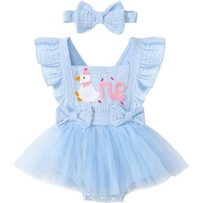 Baby Girl 1st Birthday Outfit 2026 First Birthday Gifts Ruffled Sleeveless Tulle Romper Dress One Year Old Bodysuit Clothes in Kuwait
