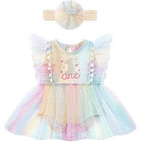 Baby Girl 1st Birthday Outfit First Clothes One Year Old Gifts Romper Tulle Summer Dress Bodysuit Cake Smash Outfits in Kuwait