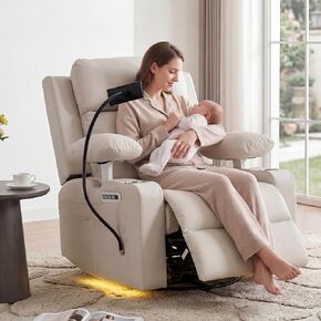 FiveWillowise Power Rocking Chair Nursery with Adjustable Armrests, Brown | Glider Rocking Chair with Adjustable Headrest and Electric Lumbar Support, Nursing Chair with USB Charging, Cup Holder, Light in Saudi Arabia