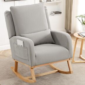 HCHAIRH Rocking Chair Nursery, Nursing Rocking Chairs with Lumbar Pillow, Comfy Modern Nursery Glider Rocker Morden Accent Rocking Chair for Mom Nursery, Living Room, Bedroom, Beige in Saudi Arabia