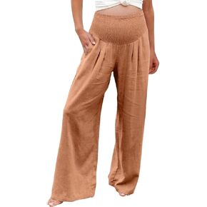 Linen Pants Women, Palazzo Pants for Women, Maternity Pants, Boho Pants for Women Wide Leg High Waist Casual in Kuwait
