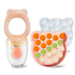 Baby Fruit Feeder& Teether with Freezer Tray Combo, BPA-Free Silicone Food Feeder for 4+ Months, Breastmilk Popsicle Molds for Teething Relief, Dishwasher Safe Baby Food Freezer Tray with Lid in Saudi Arabia