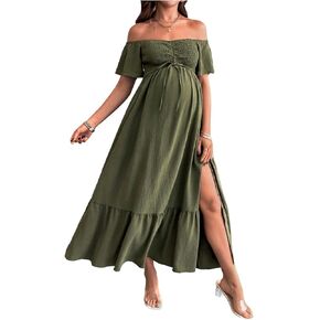 SweatyRocks Women's Maternity Off The Shoulder Maxi Dresses Split Dress | Maternity Dress for Photoshoot, Wedding Guest Dress, A Line Dress, Flowy Dress for Baby Shower in Kuwait