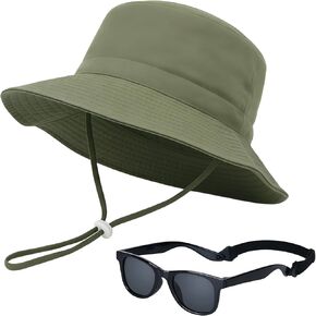 Toddler Baby Sun Hat and Polarized Sunglasses Set with Strap Adjustable UPF50+ Sun Protection Beach Hats Age 6-24 Months in Saudi Arabia