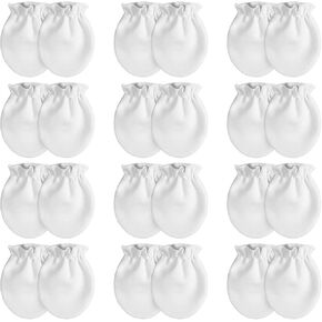 12 Pairs White Newborn Baby Mittens No Scratch Infant Mittens with Elastic Wrist Cotton Baby Gloves for 0-6 Months Boys Girls in Kuwait