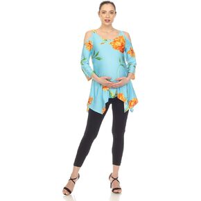 white mark Women's Maternity Floral 3/4 Sleeve Cold Shoulder Tunic Top with Pockets in Saudi Arabia