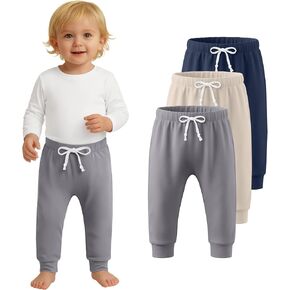 3 Pack Toddler Pants Pull On Baby Boys and Girls Sweatpants Basic Casual Kids Soft Joggers with Drawstring in Kuwait