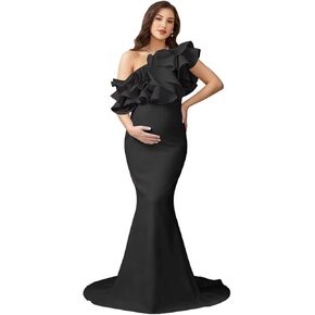 Ruffle One Shoulder Maternity Dress Mermaid Satin Long Baby Shower Dresses for Photoshoot CM10 in Saudi Arabia