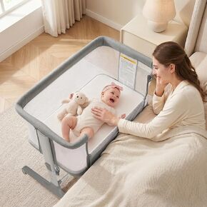 INFANS 3 in 1 Baby Bassinet, Bedside Sleeper for Newborn, Folding Crib with Mattress, Travel Bag, Wheels, 4-Sided Mesh, Easy to Assemble Cradle Co Sleeper Stationary, Rock (Light Grey) in Saudi Arabia