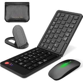 Wireless Bluetooth Keyboard & Mouse Combo, Foldable Keyboard and Mouse for iPad, iPhone, Tablet,USB-C Rechargeable Portable Combo for iOS Android Windows Mac OS (Grey Black) in Saudi Arabia