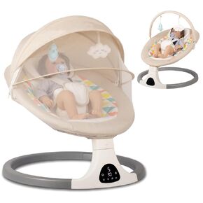 JFOVMCYG Electric Baby Swing for Infants and Toddlers, Portable Rocker with 5 Sway Speeds, Bluetooth Music, Remote Control, 10 Preset Melodies for Newborn Boy & Girl, 0-9 Months, Gray in Kuwait
