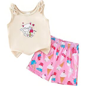 Toddler Baby Girl Clothes 2 Piece Short Set Crop Tank Tops Sleeveless Shirt Matching Hawaiian Outfit Summer in Kuwait