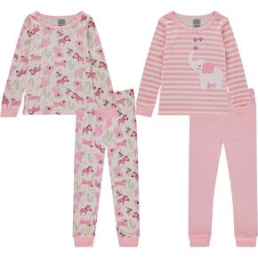 Cudlie Girls’ 4-Piece Pajama Set – Long Sleeve Cotton Blend Sleepwear, 2 Tops and 2 Pants –Size 12 Months -5T in Kuwait