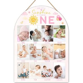 Sunshine My First Year Photo Board, Our Little Sunshine is Turning One Decoration Photo Frame, 12 Monthly Baby Milestone Wooden Sign, Pink Nursery Decor for Girl Boy, Baby Keepsake Gifts-A10 in Kuwait