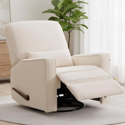 Tbfit Nursery Rocking Chair,360°Swivel Recliner Chair with Lumbar Support for Bedroom, Comfy Upholstered Armchair with Pillows & Footrest for Living Room & Baby Room in Saudi Arabia