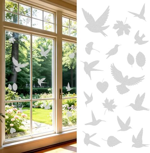 6 Sheets Anti-Collision Window Stickers Decals - Bird & Leaf Patterns, Prevent Bird Strikes, Glass Door Protection, Home Decor in Kuwait