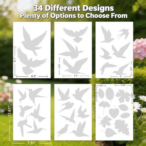 6 Sheets Anti-Collision Window Stickers Decals - Bird & Leaf Patterns, Prevent Bird Strikes, Glass Door Protection, Home Decor in Kuwait