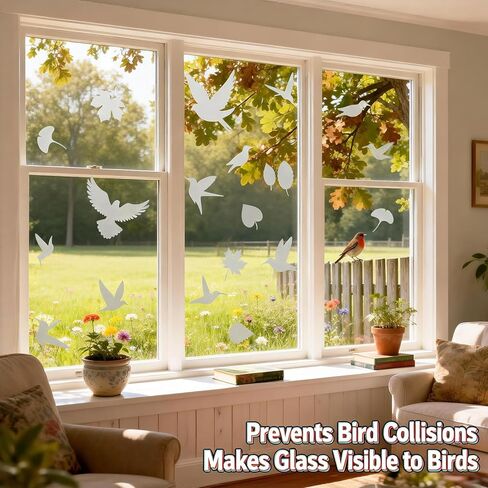 6 Sheets Anti-Collision Window Stickers Decals - Bird & Leaf Patterns, Prevent Bird Strikes, Glass Door Protection, Home Decor in Kuwait