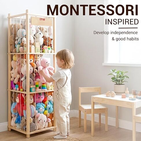 KiddoCood Kids CPC & TIC Certified Stuffed Animal Storage - 3-Tier Natural Solid Wood Plush Toy Organizer & Holder, Corner Solution for Playroom & Nursery, BPA-Free & Zero Glue in Kuwait