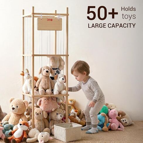 KiddoCood Kids CPC & TIC Certified Stuffed Animal Storage - 3-Tier Natural Solid Wood Plush Toy Organizer & Holder, Corner Solution for Playroom & Nursery, BPA-Free & Zero Glue in Kuwait