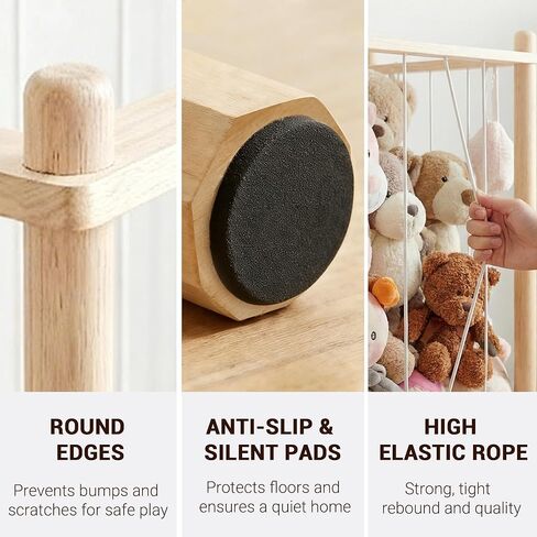 KiddoCood Kids CPC & TIC Certified Stuffed Animal Storage - 3-Tier Natural Solid Wood Plush Toy Organizer & Holder, Corner Solution for Playroom & Nursery, BPA-Free & Zero Glue in Kuwait