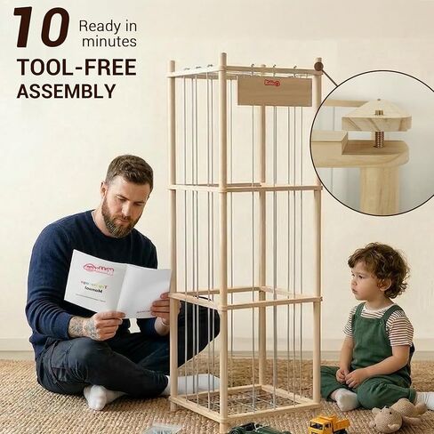 KiddoCood Kids CPC & TIC Certified Stuffed Animal Storage - 3-Tier Natural Solid Wood Plush Toy Organizer & Holder, Corner Solution for Playroom & Nursery, BPA-Free & Zero Glue in Kuwait