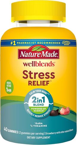 Nature Made Wellblends Stress Relief Gummies, L theanine 200mg to Help Reduce Stress, with GABA 100mg, Same Day Stress Support, 40 Strawberry Flavor Gummies in Kuwait