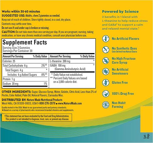 Nature Made Wellblends Stress Relief Gummies, L theanine 200mg to Help Reduce Stress, with GABA 100mg, Same Day Stress Support, 40 Strawberry Flavor Gummies in Kuwait
