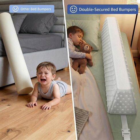 YENING Bed Bumpers for Toddlers with Strap Under Sheet Anti-Slip Foam Bed Bumper for Twin Full Queen King Kids Bed in Kuwait