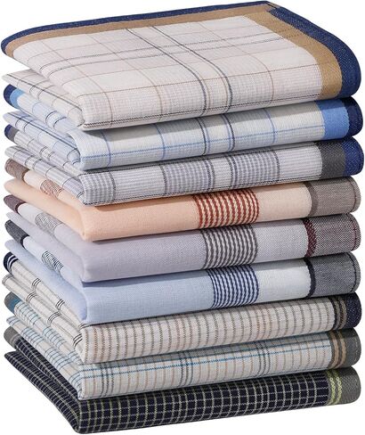 HOULIFE Men's Cotton Handkerchiefs Soft Plaid Hankies for Men Handkerchiefs Pocket with Elegant Pattern in Assorted 6/12 PCS in Saudi Arabia