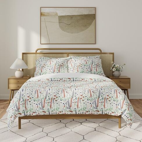 QuickZip Duvet Cover with Zipper Closure – Ultra Soft Long-Staple 100% Cotton, Oeko-Tex Certified, Durable Interior Corner Ties, Corner Clips, Full/Queen, Reversible Bloom/Sand (Sateen) in Kuwait