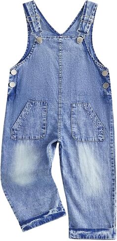 Toddler Baby Boy Girl Denim Jean Bib Overalls Suspender Pants Spring Fall Outfits in Kuwait