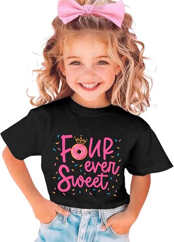 Girls Birthday Shirts 4th Four Ever Sweet T-Shirts Crown Donut Birthday Outfit 4 Years Old Tees B-Day Party Tops in Saudi Arabia
