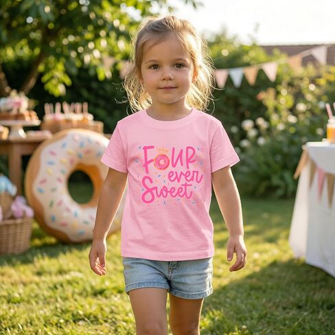 Girls Birthday Shirts 4th Four Ever Sweet T-Shirts Crown Donut Birthday Outfit 4 Years Old Tees B-Day Party Tops in Saudi Arabia