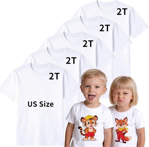 Joyclub 5 PCS Toddler Sublimation Blank T Shirts White Polyester Crew Neck Short Sleeve for Heat Transfer DTF Age 2T-5T in Saudi Arabia