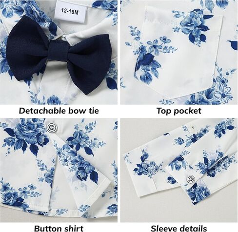 Toddler Boy Suit 12M-7T Boys Wedding Formal Outfits Long Sleeves Shirt+Bowtie+Vest+Suspender Pants Baby Clothes Sets in Saudi Arabia