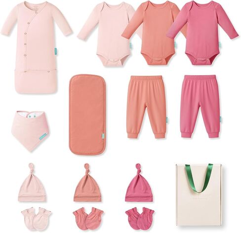 مجموعة هدايا ملابس حديثي الولادة من الخيزران من PurComfy: مجموعة مستلزمات وإكسسوارات فائقة النعومة مكونة من 14 قطعة للطفل - مجموعة الأساسيات اليومية in Kuwait