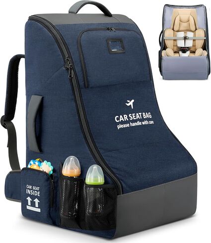 RAINSMORE Car Seat Travel Bag for Airplane Padded Car Seat Backpack Heavy-duty Car Seat Cover for Air Travel Gate Check Carseat Carrier Bags for Airport Fits Infant Carriers & Boosters in Kuwait