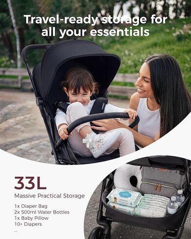 عربة سفر خفيفة الوزن من Momcozy TuckGo، قابلة للطي بنقرة واحدة للأطفال الصغار من عمر 6M-3Y، وحدة تخزين سفلية بسعة 33 لتر، سفر جوي أسهل، حقيبة سفر متضمنة، 3 أوضاع للإمالة، مظلة بعامل حماية من الأشعة فوق البنفسجية 50+، حزام 5 نقاط in Kuwait