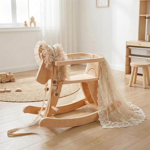 labebe - Wooden Rocking Horse, Baby Wooden Ride On Toys for 12M+, Classic Rocker Toy with Removable Fence, Toddler Riding Toy Indoor/Outdoor, Nursery Birthday Gift (Natural) in Kuwait