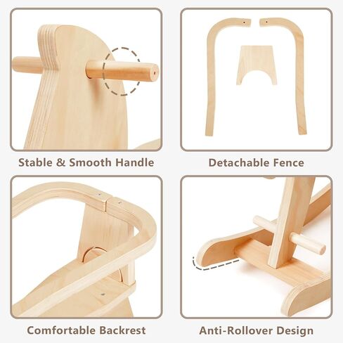 labebe - Wooden Rocking Horse, Baby Wooden Ride On Toys for 12M+, Classic Rocker Toy with Removable Fence, Toddler Riding Toy Indoor/Outdoor, Nursery Birthday Gift (Natural) in Kuwait