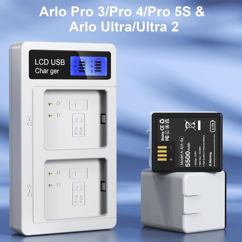 LCD Battery Charger Station for Arlo Pro 5S/Pro 4/Pro 3/ Arlo Ultra/Ultra 2 Official Battery,Replacement Arlo Battery Charger with USB Cable-2 Slot (No Battery) in Kuwait