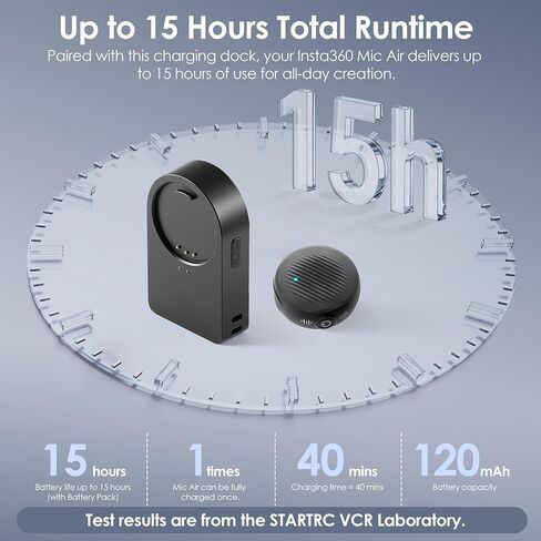 حزمة بطارية لجهاز Insta360 Mic Air، شاحن بطارية محمول حامل مغناطيسي لإكسسوارات Insta 360 Mic Air، شحن كامل إضافي، وقت تشغيل 15 ساعة، مرفق مغناطيسي وتصميم مضغوط لمدونات الفيديو in Kuwait