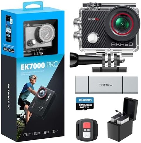 كاميرا AKASO EK7000 Pro Action مع بطاقة MicroSDXC U3 ومجموعة ملحقات قارئ بطاقة SD 3 في 1 in Kuwait
