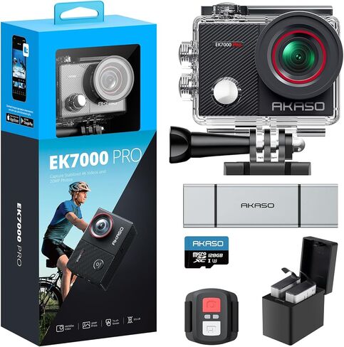 كاميرا AKASO EK7000 Pro Action مع بطاقة MicroSDXC U3 ومجموعة ملحقات قارئ بطاقة SD 3 في 1 in Kuwait