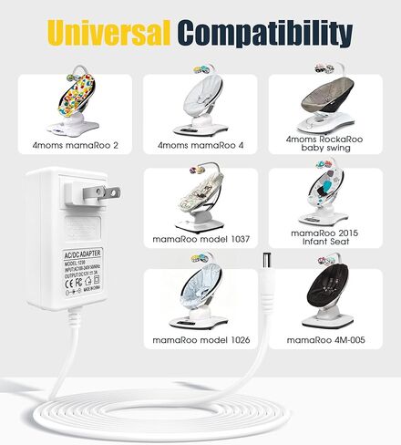 10ft Power Cord for 4moms mamaRoo 4/2, 12V 3A Charger for RockaRoo Baby Swing, mamaRoo 2015 Infant Seat/Model 1037, 1026, 4M-005 3m Charging Cable, AC Adapter in Kuwait