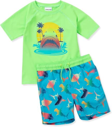 Lands' End Boys Chlorine Resistant Short Sleeve UPF 50 Rash Guard Swim Trunk Set in Kuwait