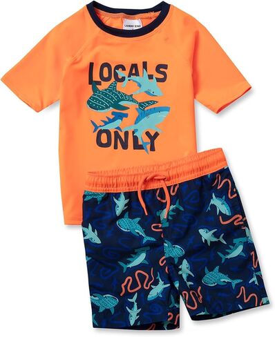 Lands' End Boys Chlorine Resistant Short Sleeve UPF 50 Rash Guard Swim Trunk Set in Saudi Arabia