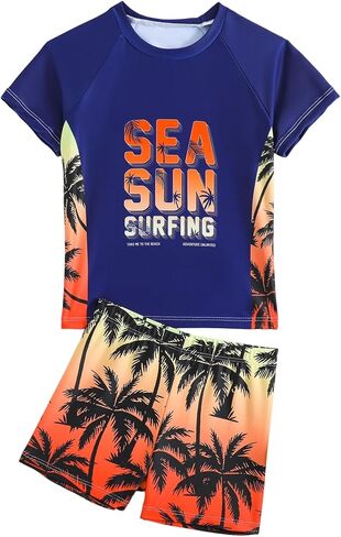 Toddler Boy Swimsuit Boys Swim Set 2 Piece Short Sleeve Boys Swimming Shirt Trunks Rash Guard Bathing Suits in Kuwait